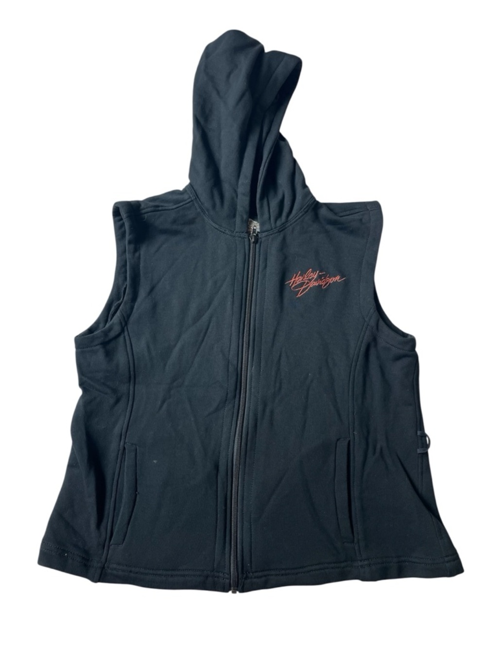 HARLEY DAVIDSON BLACK HOODED VEST WOMENS LARGE - Picture 1 of 7